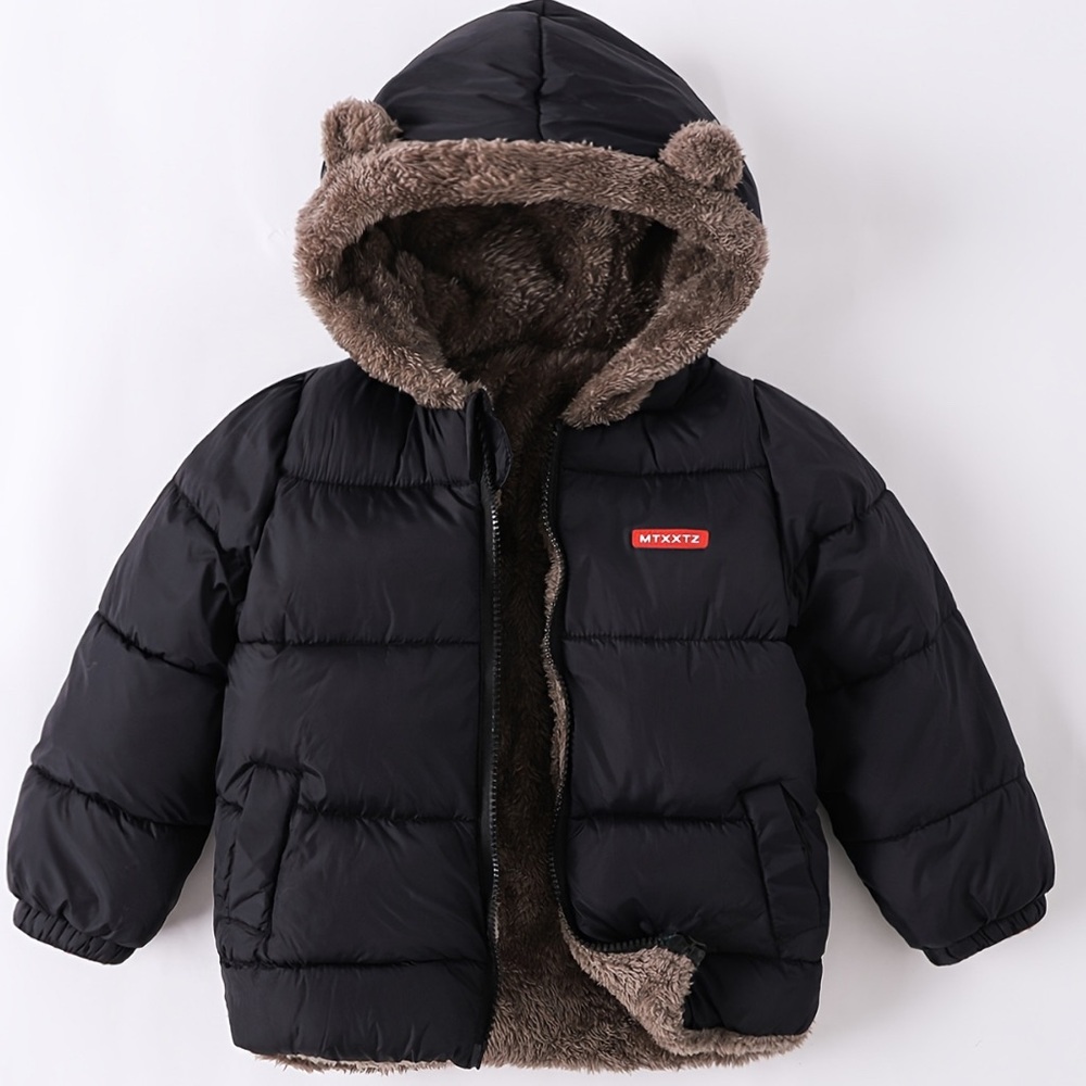 MTXXTZ Boys 5T Black Puffer Jacket with Hood Ears Cozy Winter Coat with Fleece